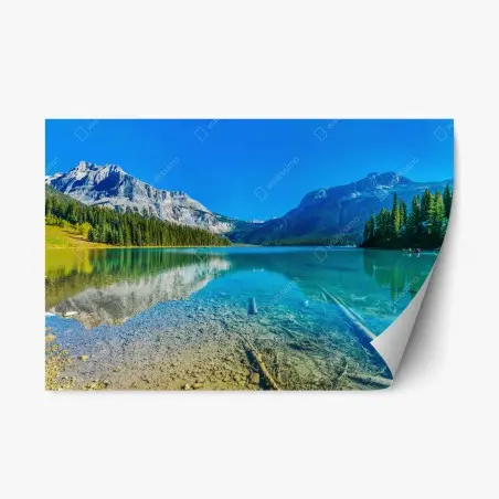 Adesivo riposizionabile lago alpino cristallino con montagne e riflessi • Wallissimo®