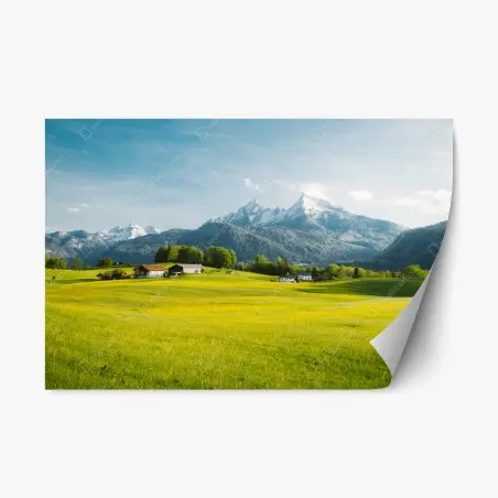 Adesivo riposizionabile panorama alpino primaverile • Wallissimo®