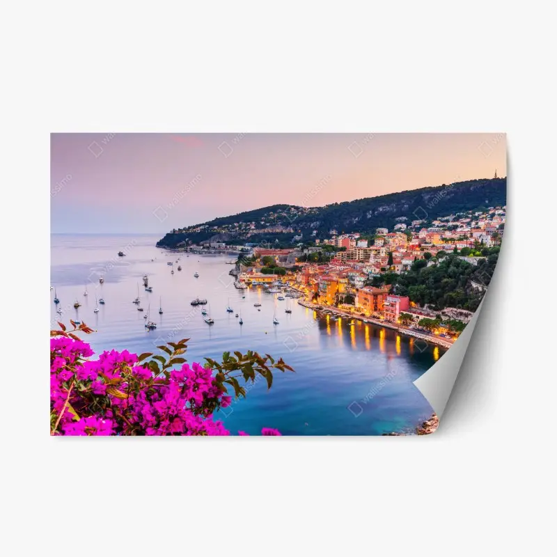 Adesivo riposizionabile tramonto a Villefranche-sur-Mer, Costa Azzurra: scorcio sul porto