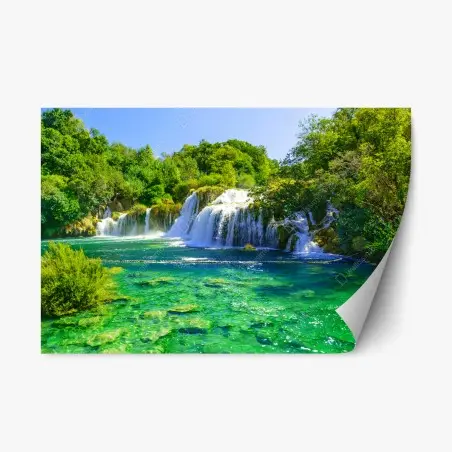 Adesivo riposizionabile cascata smeraldo per decorazione murale • Wallissimo®