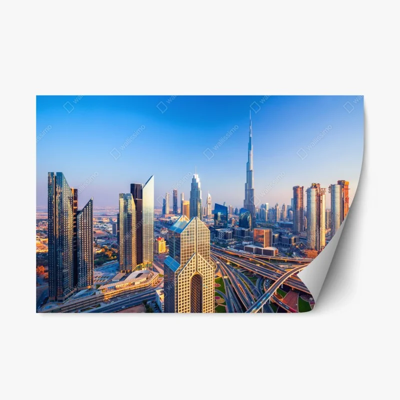 Adesivo riposizionabile panorama urbano di Dubai al tramonto