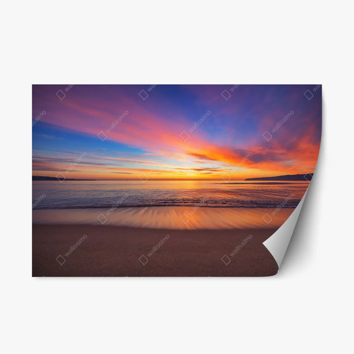 Adesivo riposizionabile alba dorata sul mare • Wallissimo®