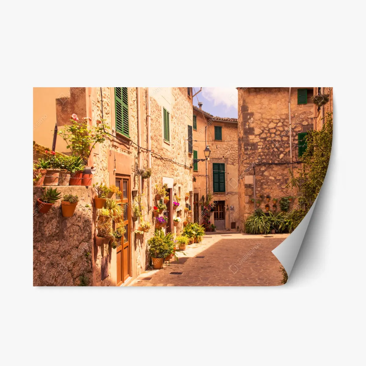 Adesivo riposizionabile scorcio di borgo fiorito • Wallissimo®