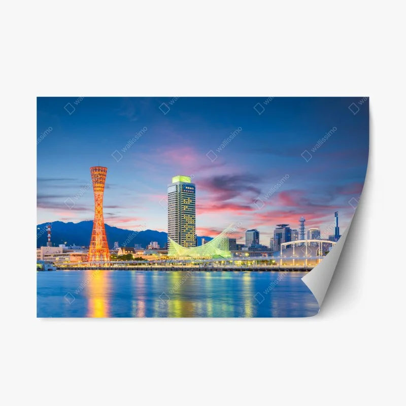 Adesivo riposizionabile tramonto sul porto di Kobe