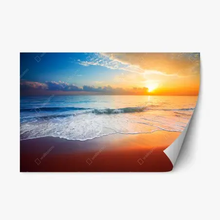 Adesivo riposizionabile tramonto dorato sul mare • Wallissimo®