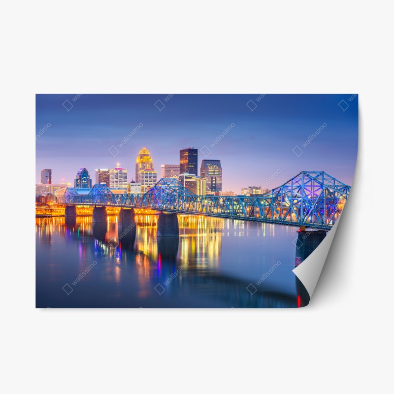 Adesivo riposizionabile panorama crepuscolare di Louisville sul fiume Ohio