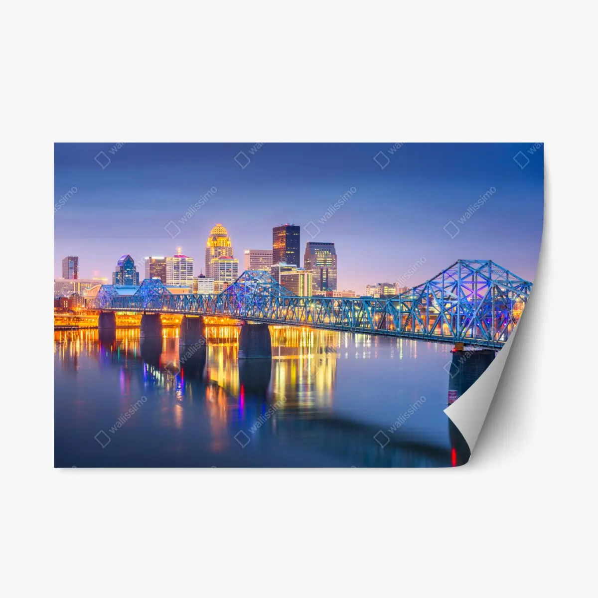 Adesivo riposizionabile panorama crepuscolare di Louisville sul fiume Ohio • Wallissimo®