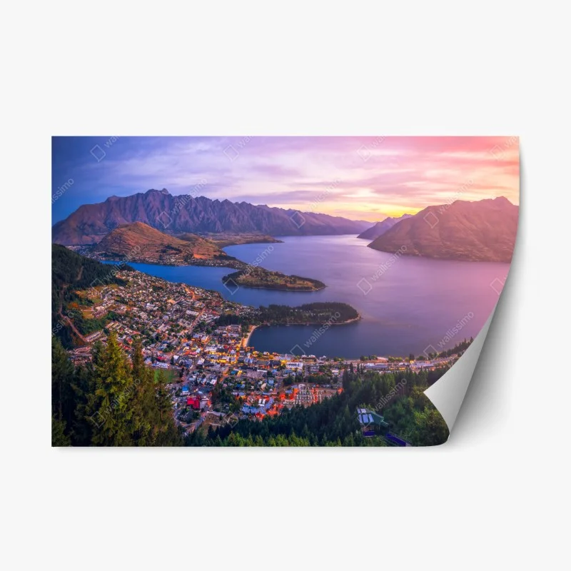 Adesivo riposizionabile tramonto sopra Queenstown e lago Wakatipu