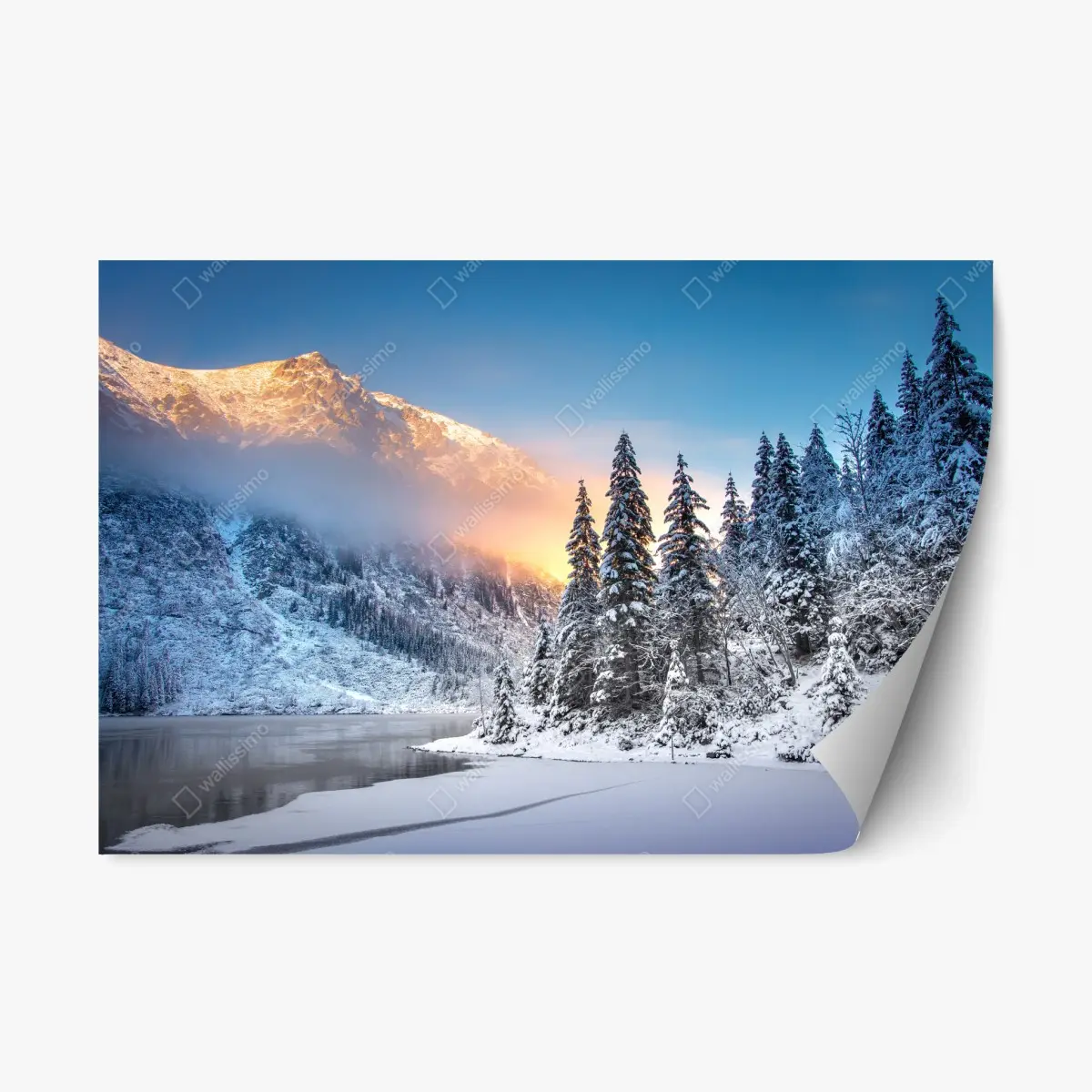 Adesivo riposizionabile alba sul lago ghiacciato di Morskie Oko nei Tatra • Wallissimo®