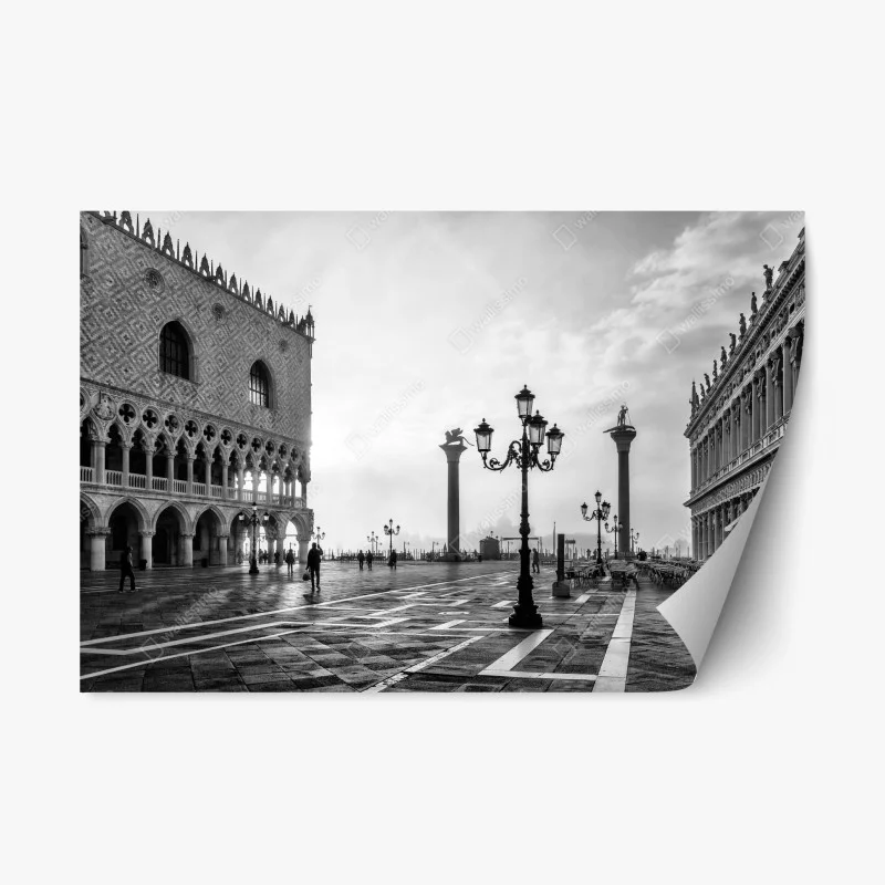 Adesivo riposizionabile mattina a Venezia: piazza San Marco in bianco e nero