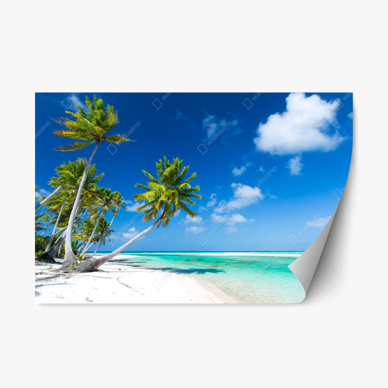 Adesivo riposizionabile paradiso tropicale spiaggia di palme e mare turchese