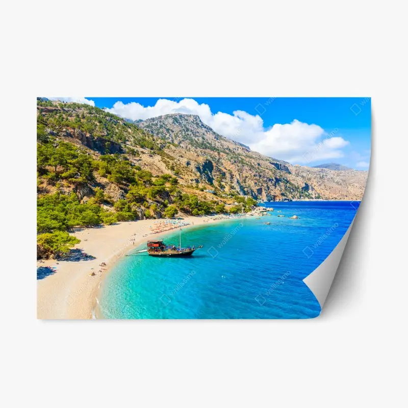 Adesivo riposizionabile vista panoramica della baia di Apella, Karpathos