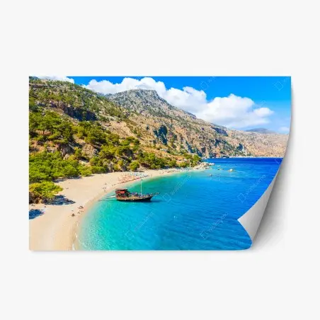 Adesivo riposizionabile vista panoramica della baia di Apella, Karpathos • Wallissimo®