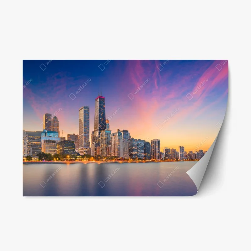 Adesivo riposizionabile skyline serale di Chicago sul lago Michigan