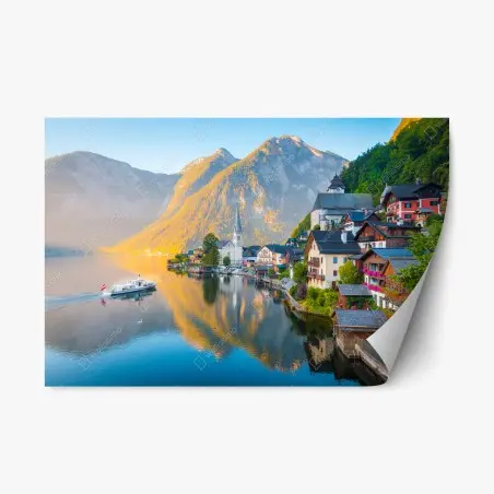 Adesivo riposizionabile panorama di Hallstatt all'alba • Wallissimo®
