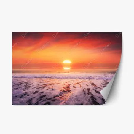 Adesivo riposizionabile tramonto dorato sulla spiaggia • Wallissimo®