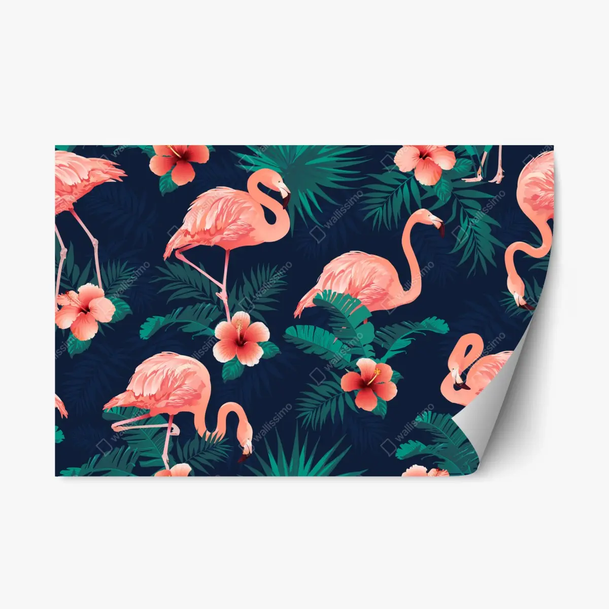 Adesivo riposizionabile motivo tropicale con fenicotteri e hibiscus • Wallissimo®