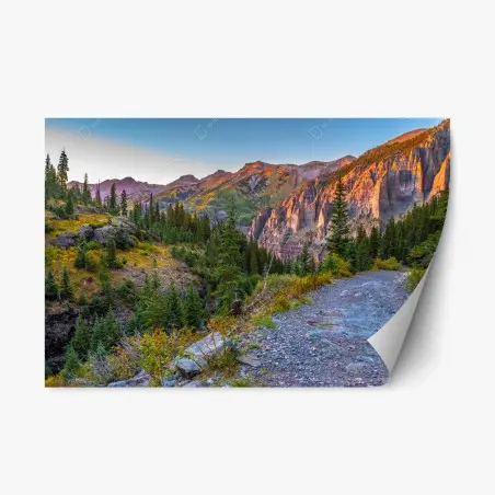 Adesivo riposizionabile tramonto sulle vette rocciose • Wallissimo®