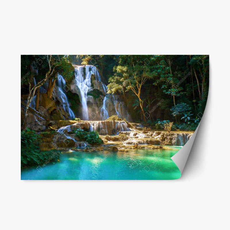 Adesivo riposizionabile oasi di cascata nella foresta tropicale