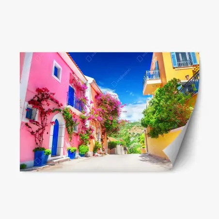 Adesivo riposizionabile viale fiorito a Cefalonia • Wallissimo®