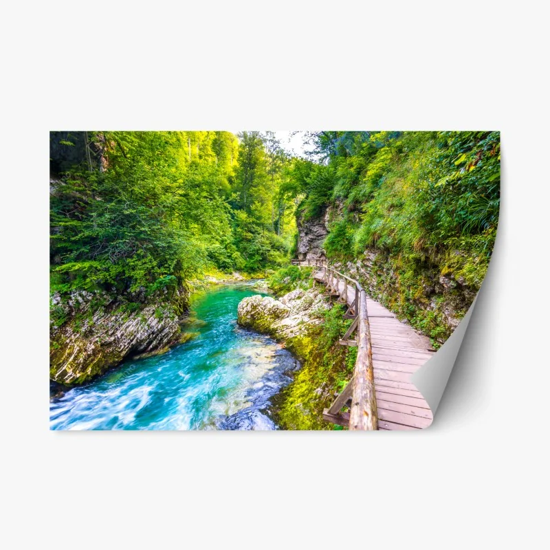 Adesivo riposizionabile passerella sul fiume turchese tra le rocce