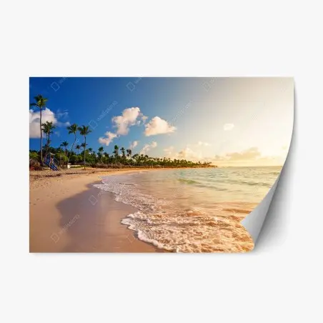 Adesivo riposizionabile tramonto tropicale sulla spiaggia • Wallissimo®
