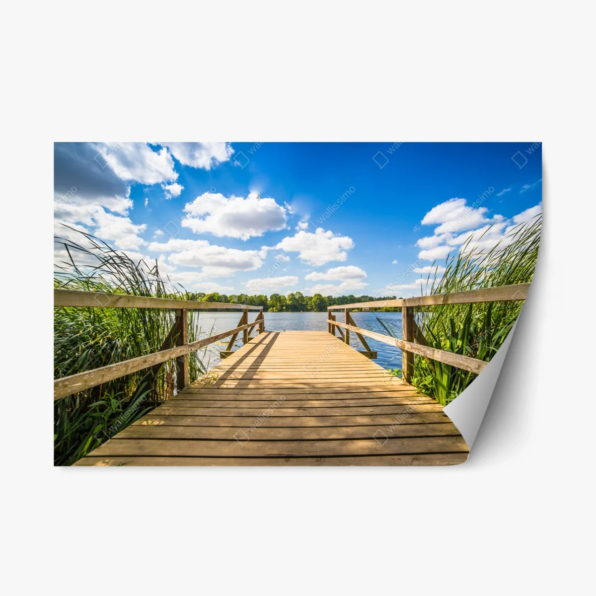 Adesivo riposizionabile pontile verso il lago in una giornata di sole • Wallissimo® Adesivo riposizionabile pontile verso il lago in una giornata di sole • Wallissimo®