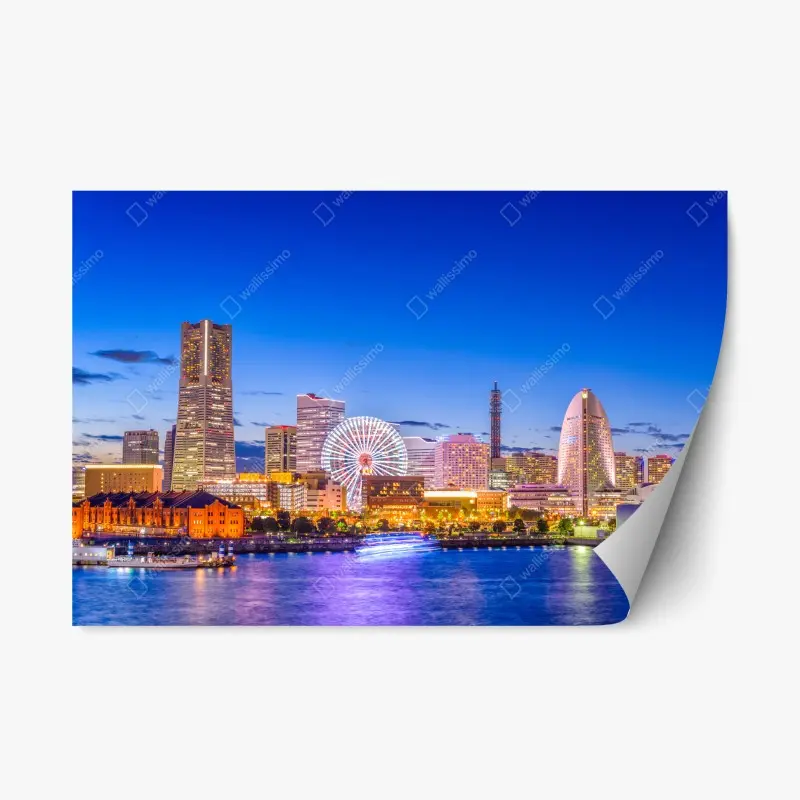 Adesivo riposizionabile panorama notturno di Yokohama al crepuscolo