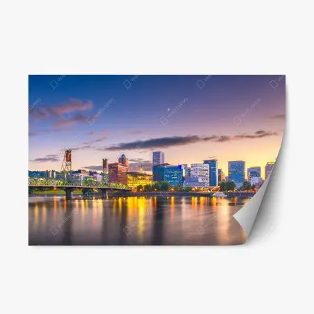 Adesivo riposizionabile veduta serale di Portland sul fiume Willamette • Wallissimo®