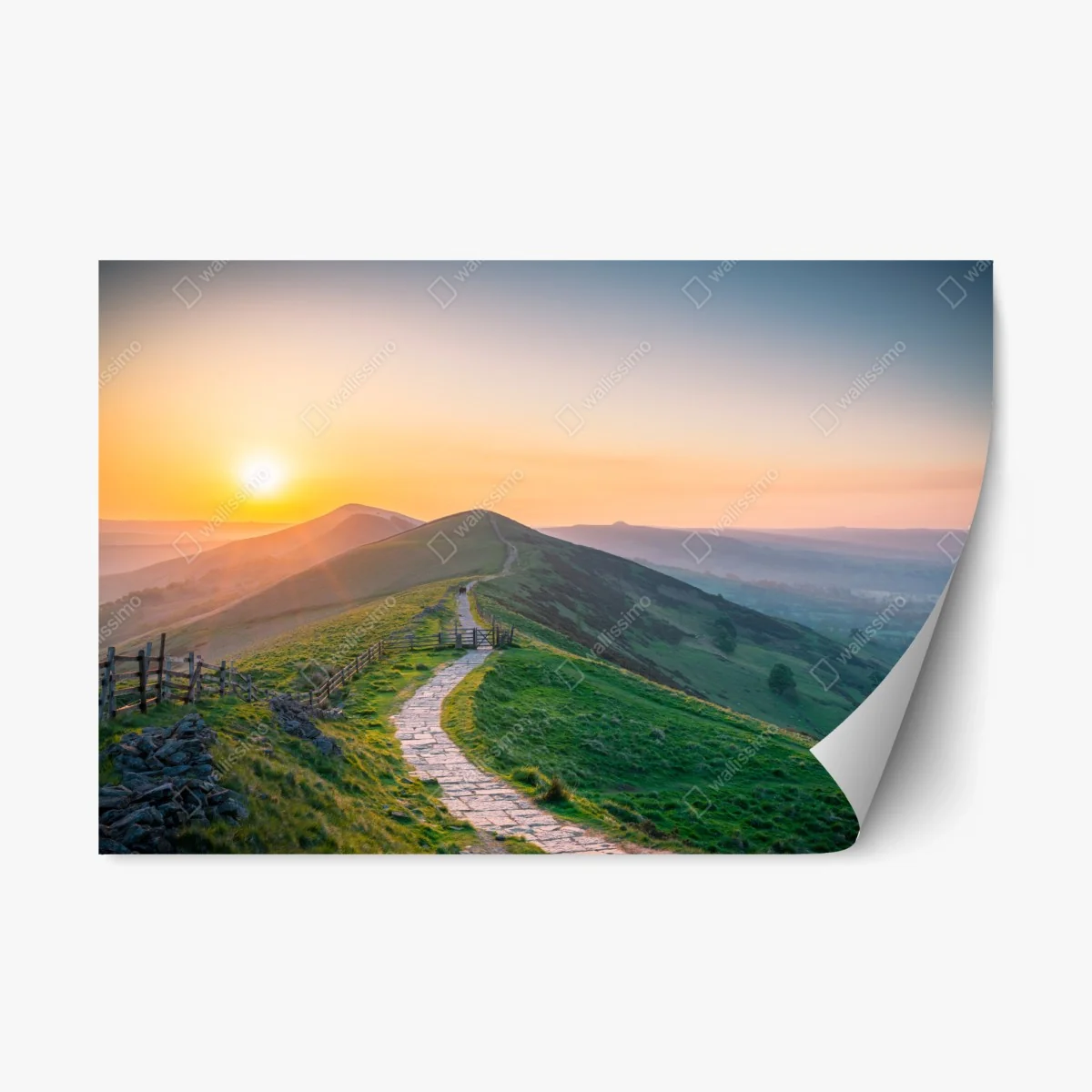 Adesivo riposizionabile sentiero sulla cresta all'alba • Wallissimo® Adesivo riposizionabile sentiero sulla cresta all'alba • Wallissimo®