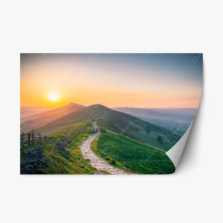 Adesivo riposizionabile sentiero sulla cresta all'alba • Wallissimo®