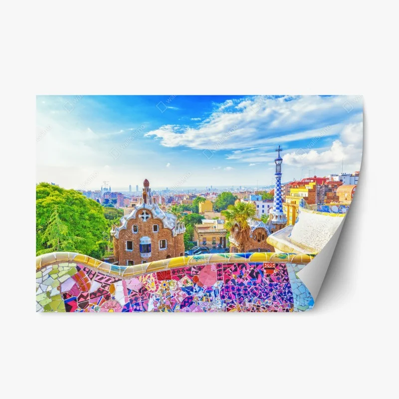 Adesivo riposizionabile vista colorata su Parc Güell, Barcellona