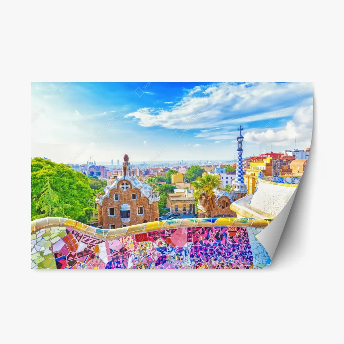 Adesivo riposizionabile vista colorata su Parc Güell, Barcellona • Wallissimo®