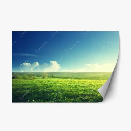 Adesivo riposizionabile paesaggio primaverile al tramonto • Wallissimo®
