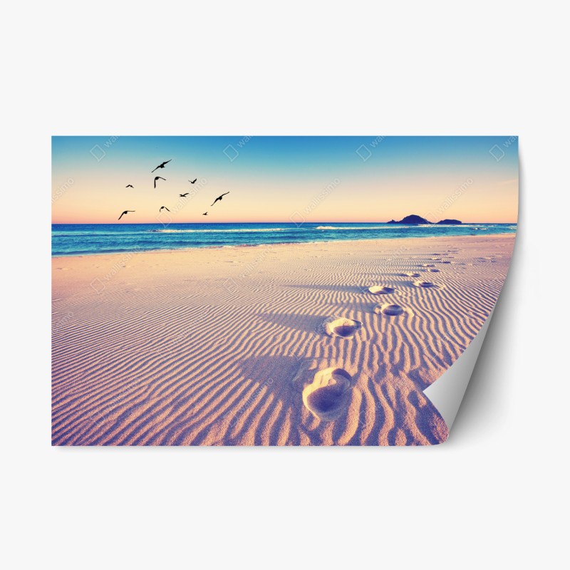 Adesivo riposizionabile impronte magiche sulla spiaggia al tramonto