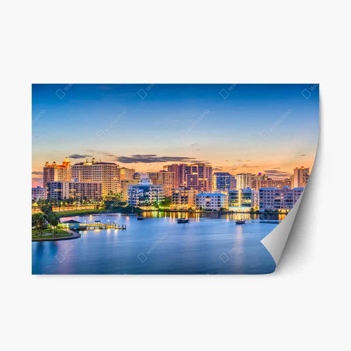 Adesivo riposizionabile veduta di Sarasota all'alba sulla baia • Wallissimo®
