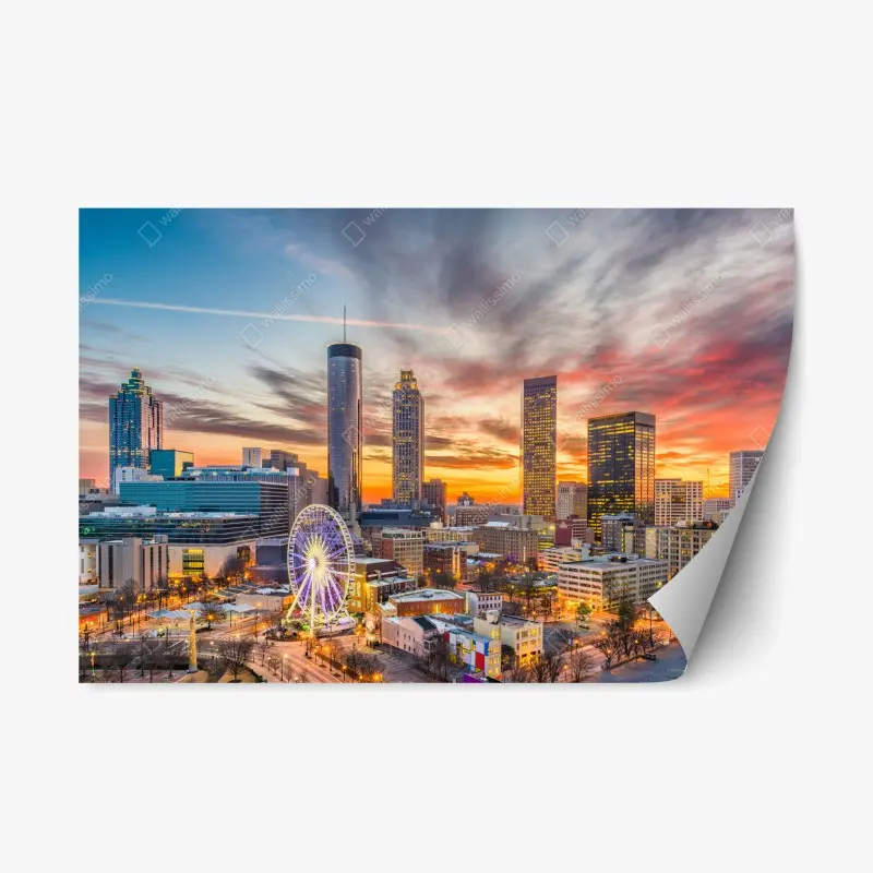 Adesivo riposizionabile tramonto su Atlanta, skyline metropolitano