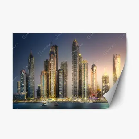 Adesivo riposizionabile skyline dorato di Dubai • Wallissimo®