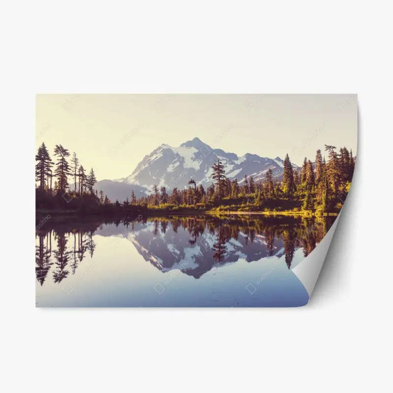 Adesivo riposizionabile riflessi dorati di Monte Shuksan sul lago