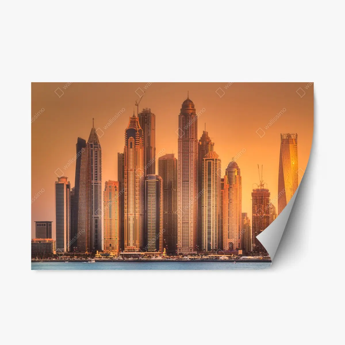 Adesivo riposizionabile skyline dorato di Dubai • Wallissimo®