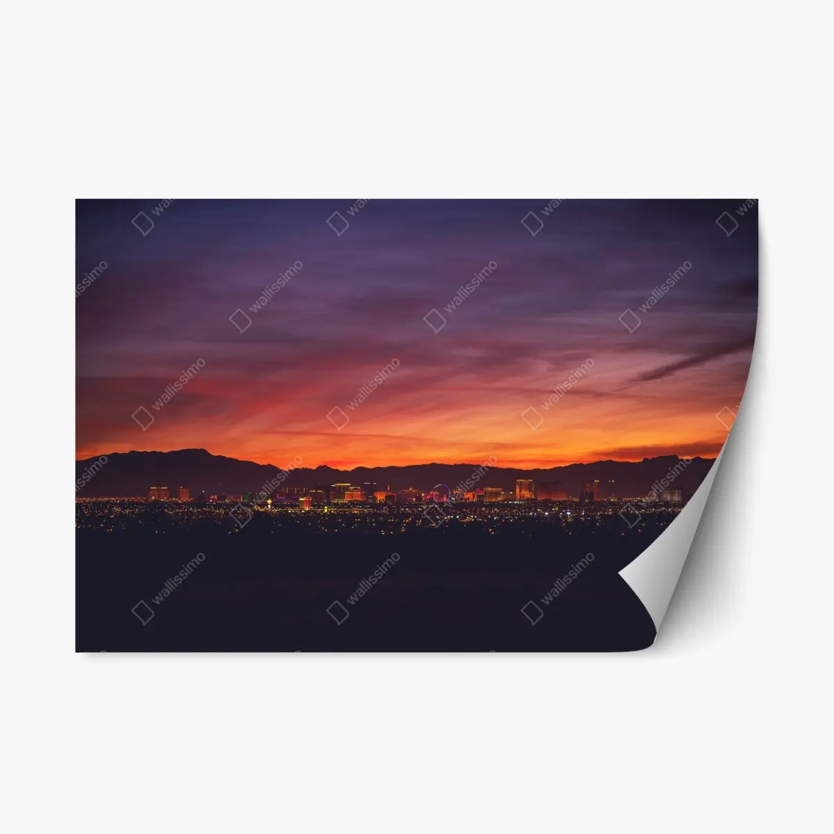 Adesivo riposizionabile panorama serale di Las Vegas al tramonto • Wallissimo®