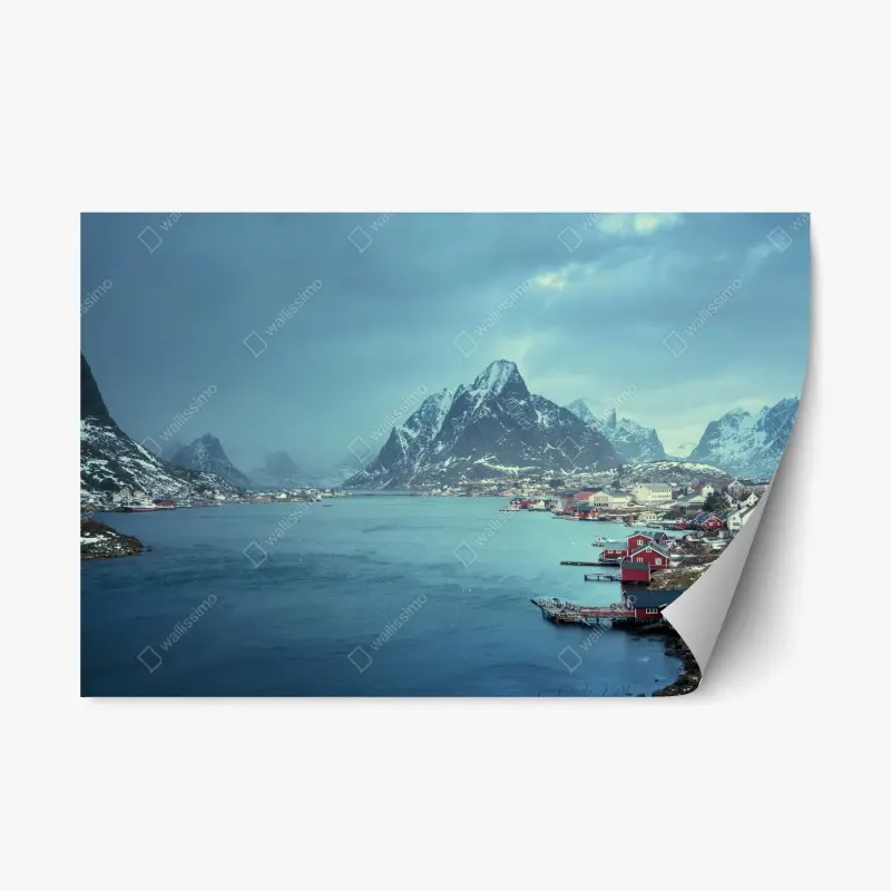 Adesivo riposizionabile paesaggio invernale a Reine, Isole Lofoten