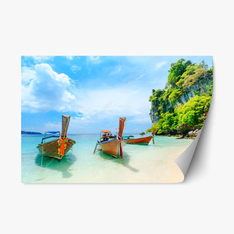 Adesivo riposizionabile barche longtail sulla spiaggia di Phuket