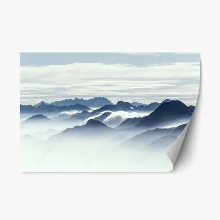 Adesivo riposizionabile panorama di montagne avvolte nella nebbia • Wallissimo®