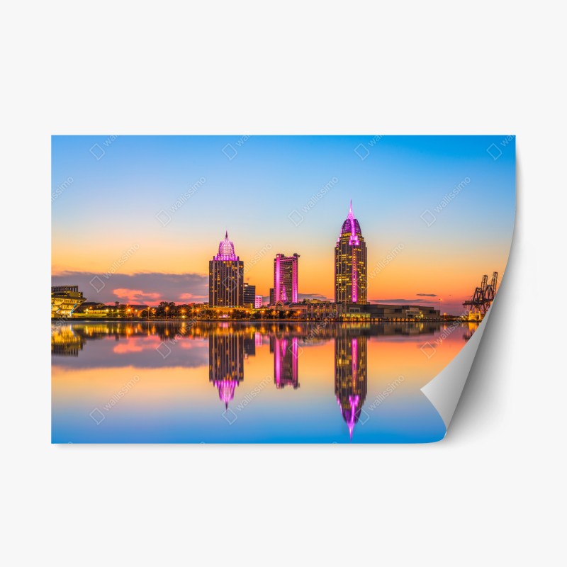 Adesivo riposizionabile tramonto e riflessi sulla skyline di Mobile
