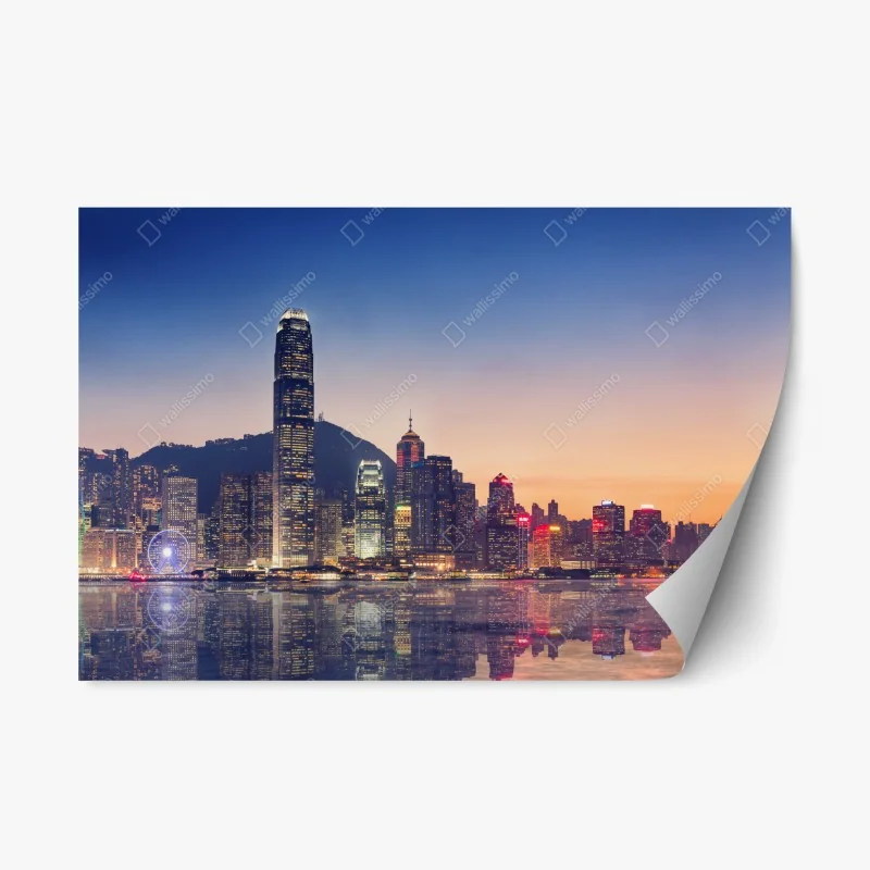 Adesivo riposizionabile skyline di Hong Kong al crepuscolo
