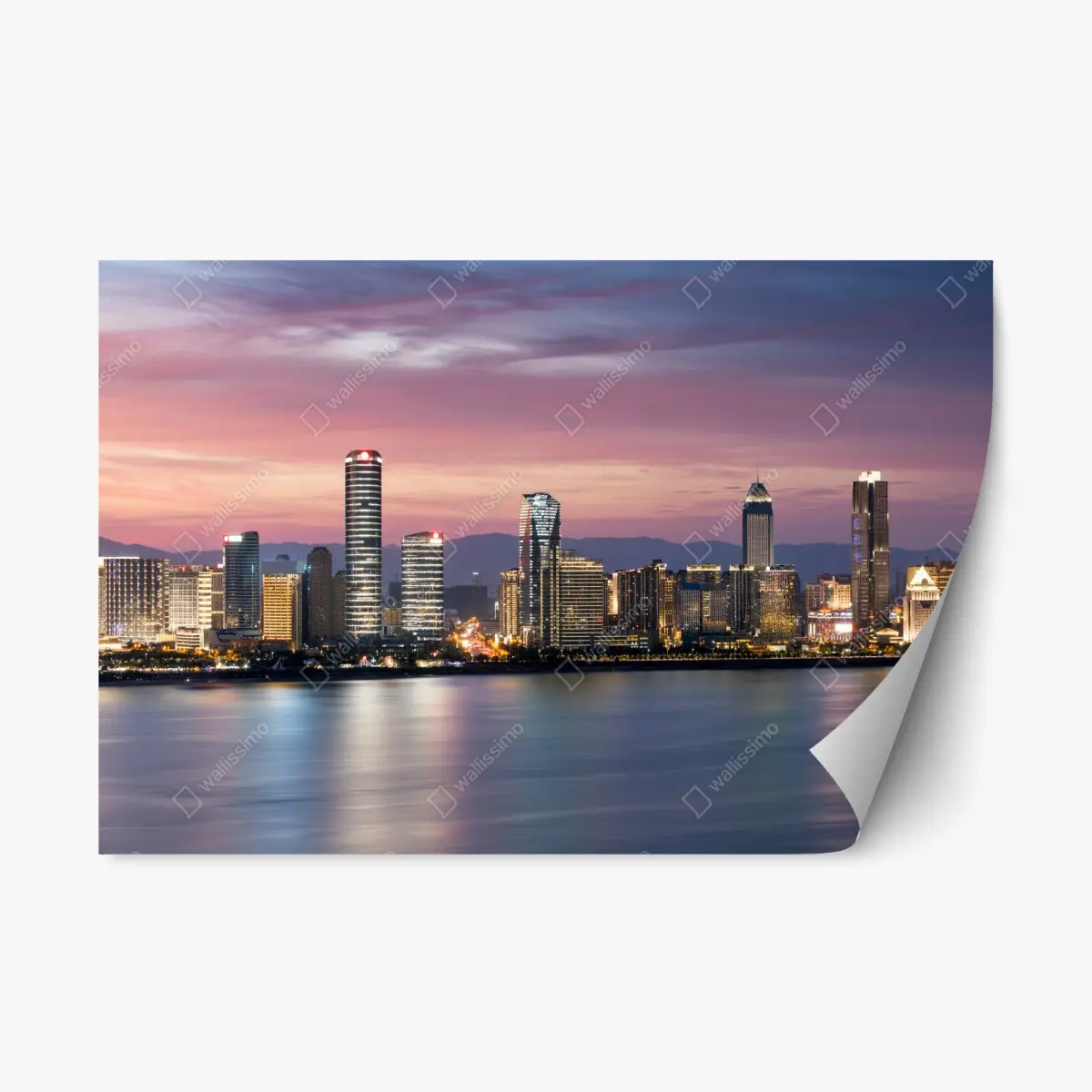 Adesivo riposizionabile skyline urbano al tramonto • Wallissimo®