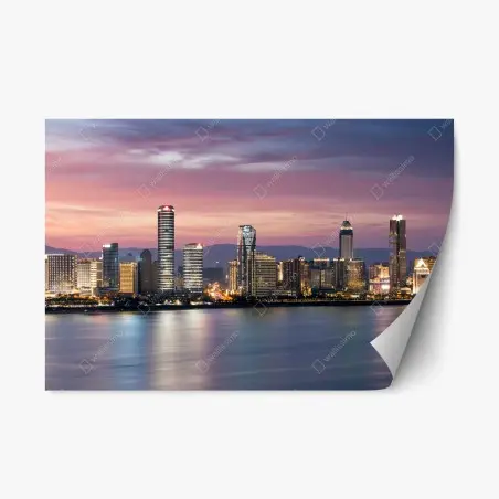Adesivo riposizionabile skyline urbano al tramonto • Wallissimo®
