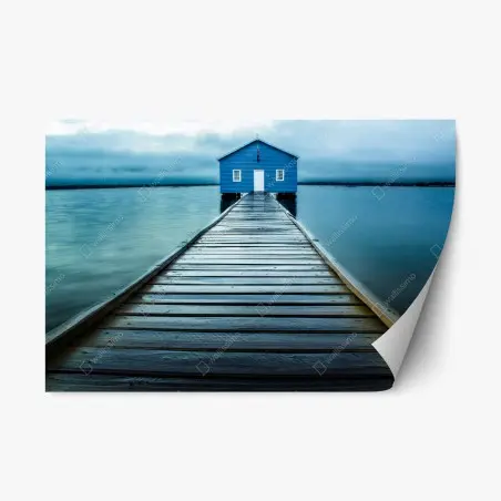 Adesivo riposizionabile capanno blu sul pontile • Wallissimo®