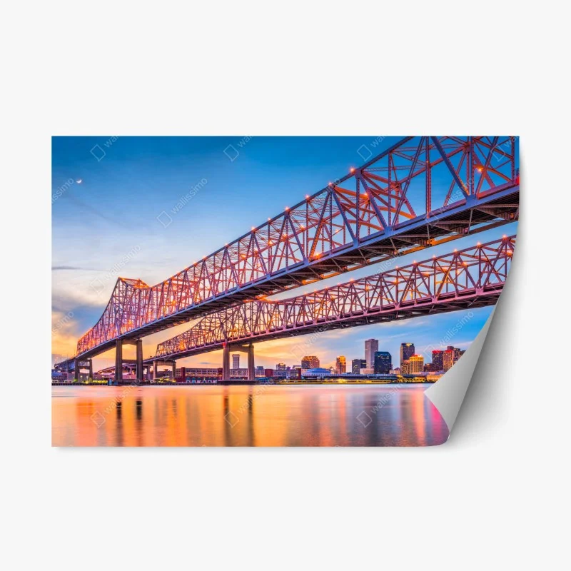 Adesivo riposizionabile tramonto sul ponte Crescent City Connection a New Orleans
